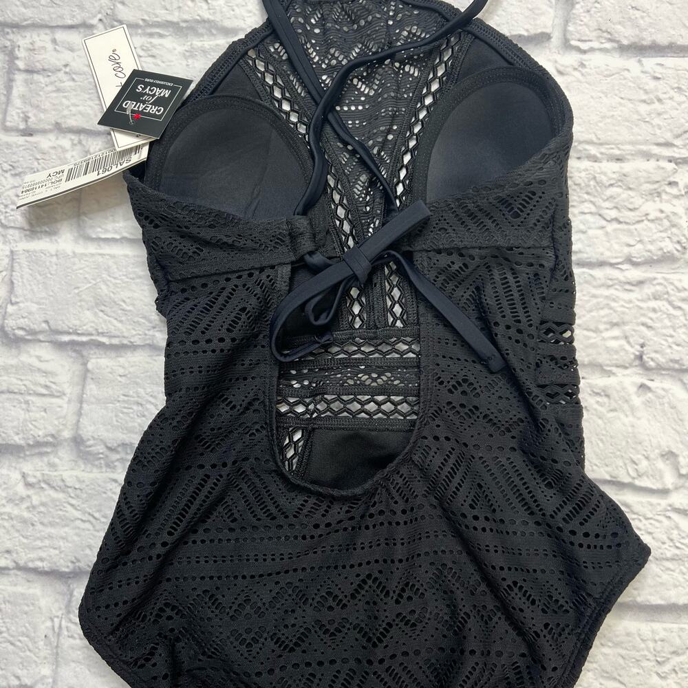 Salt + Cove Juniors Crochet Overlay One Piece Swimsuit Black Size S High Neck - Picture 5 of 6